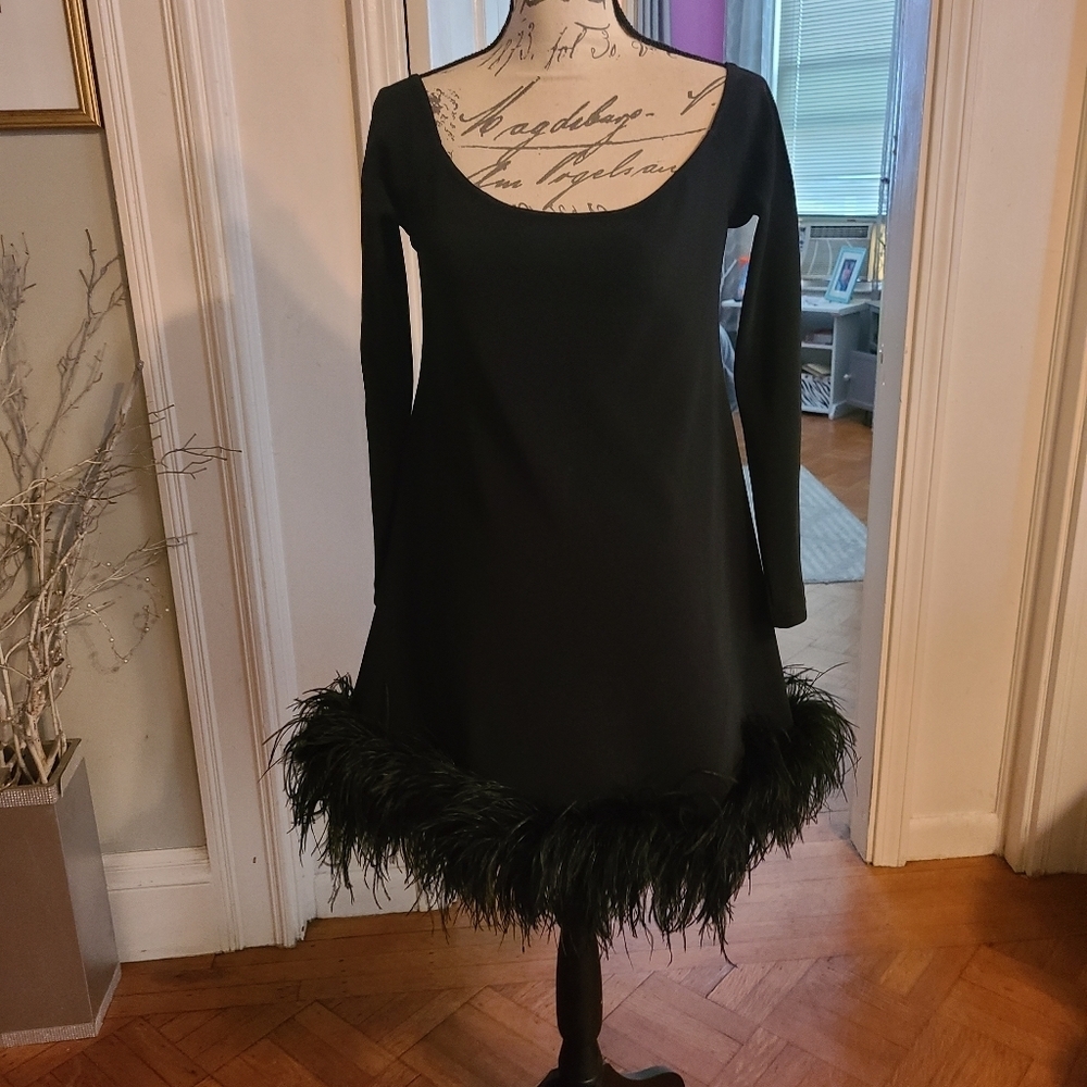 A.B.S Stunning Dressy Little Black Dress w Ostrich Feathers on Bottom hp 13x🔥🔥 - Picture 10 of 16